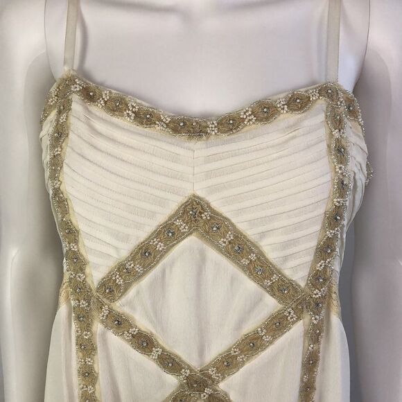 Urban Outfitters Cream Beaded Drop Waist/Chiffon Button Dress - Picture 4 of 11